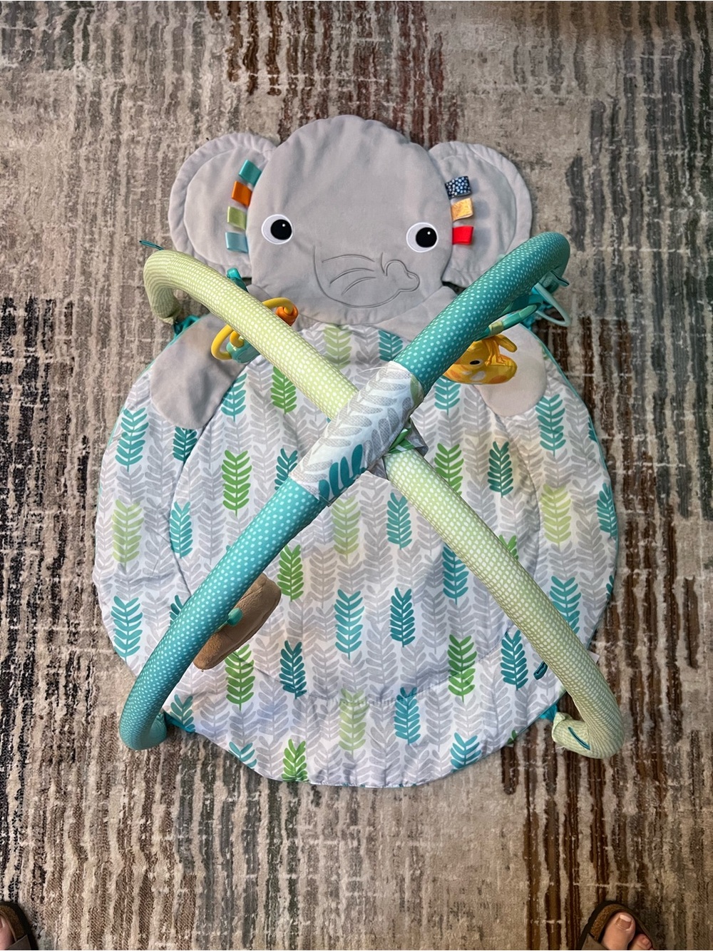 Gray & Teal Elephant Baby Play Mat with Activity Arches